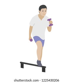 Workout with dumbbells, gym exercise flat icon 
