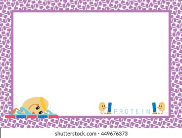 Workout Eggs Cartoon Design in Purple Dumbbell Pattern for Picture and Note Frame