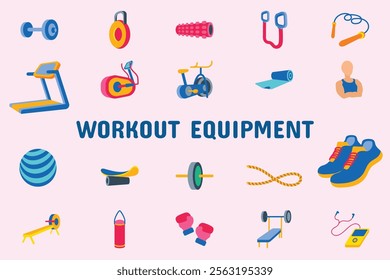 Workout Equipment Flat Vector Illustration Icon Sticker Set Design Materials