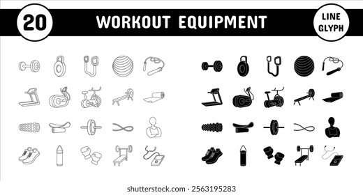 Workout Equipment Line Glyph Vector Illustration Icon Sticker Set Design Materials
