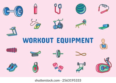 Workout Equipment Lineal Color Vector Illustration Icon Sticker Set Design Materials