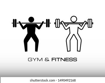 Workout and Exercise in the Gym or Fitness Centre with uses Barbell Icon Vector. This Image Consist of Two Variation Workout, i.e Glyph Style and Outline Style. Isolated on White Gradient Background.