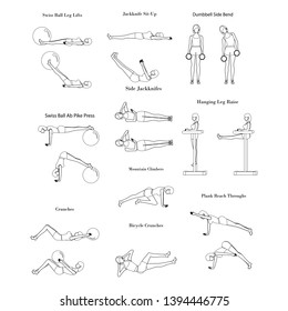 Workout exercise illustration outline on the white background. Vector illustration