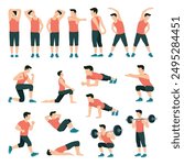 Workout and exercise set concept flat vector illustration