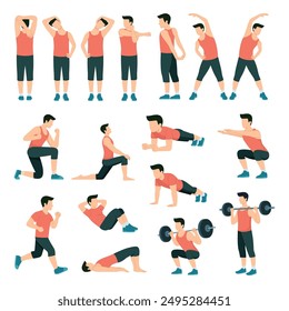 Workout and exercise set concept flat vector illustration