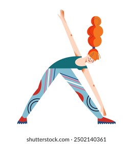 Workout exercise of woman in gym vector illustration. Sport training exercises of girl. Cartoon active strong female on yoga, pilates, stretching. Healthy lifestyle concept.