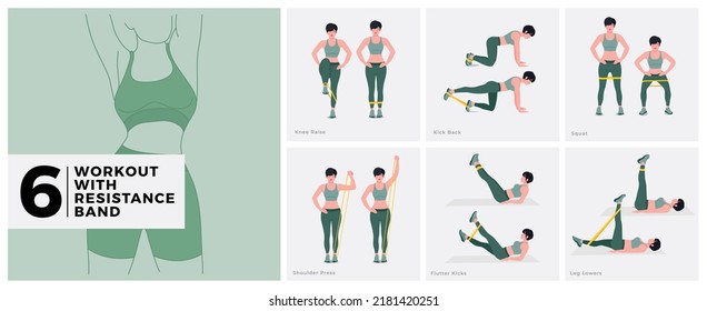 Workout exercises with  RESISTANCE BAND Women doing fitness and yoga exercises.