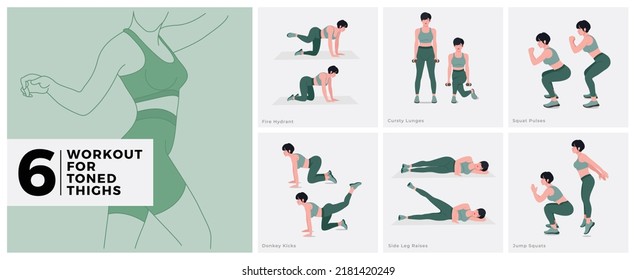 Workout exercises for TONED THIGHS. Women doing fitness and yoga exercises.