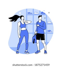 Workout fashion abstract concept vector illustration. Exercise fashion, workout outfit, gym clothing trend, sportswear brand, sport style, oversize clothes, fitness model agency abstract metaphor.