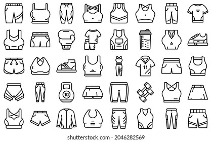 Womens Gym And Sportswear Clothing Outline Icons High-Res Vector
