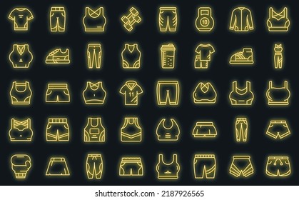 Workout fashion icons set outline vector. Athlete body. Clothes wear