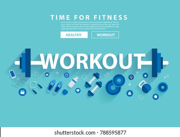 Workout Fitness Concept Workout With Equipment. Vector Illustration Modern Layout Template Flat Design 