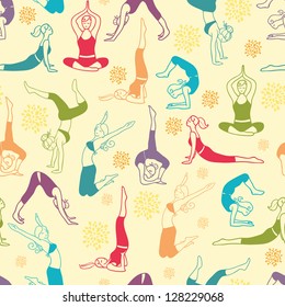 Workout fitness girls seamless pattern background