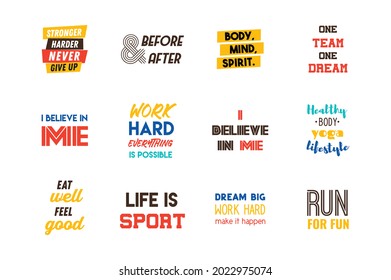 Workout and Fitness Gym Motivation Quote set. Creative Vector Typography Poster Concept. Workout inspirational Poster. Vector design for gym, textile, posters, t-shirt, cover, banner, cards, cases etc