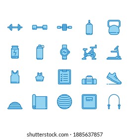 Workout Fitness Gym, vector icon set perfect for  UI user interface app or web, illustration for social media post