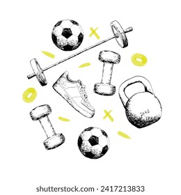 Workout fitness sport sketch grunge style design vector