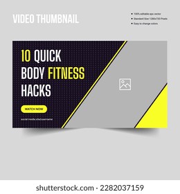 Workout and fitness video cover banner template, youtube thumbnail banner design, vector eps 10 file format