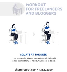 Workout for freelancers and bloggers. Fitness, Aerobic and workout exercise in gym. Vector set of gym icons in flat style isolated on white background. People in gym. Gym equipment.