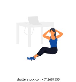 Workout for freelancers and bloggers. Fitness, Aerobic and workout exercise in gym. Vector set of gym icons in flat style isolated on white background. People in gym. Gym equipment.