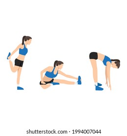 Workout girl set. Woman doing fitness and yoga exercises. Warming up, stretching