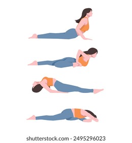 Workout girl set. Woman doing fitness and yoga exercises. Full body workout. Warming up, stretching. Suitable for a yoga theme.