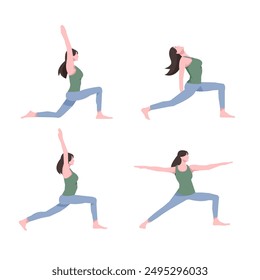 Workout girl set. Woman doing fitness and yoga exercises. Full body workout. Warming up, stretching. Suitable for a yoga theme.