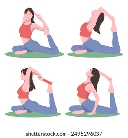 Workout girl set. Woman doing fitness and yoga exercises. Full body workout. Warming up, stretching. Suitable for a yoga theme.