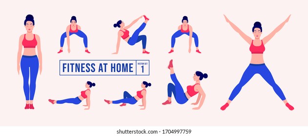Workout girl set, Woman workout fitness, aerobic and exercises. Vector Illustration.