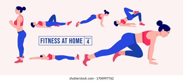 Workout girl set, Woman workout fitness, aerobic and exercises. Vector Illustration.