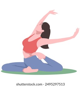 Workout girl. Woman doing fitness and yoga exercises. Full body workout. Warming up, stretching. Suitable for a yoga theme.