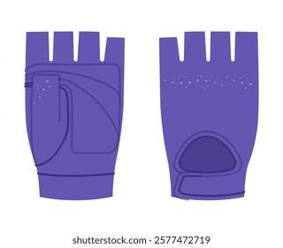 Workout Gloves purple cartoon Fashion hand accessory Weightlifting clothing technical illustration garment. Vector front palm back view for Men, women, unisex style flat template on white background