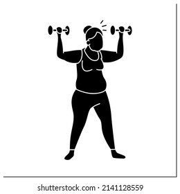 Workout Glyph Icon. Exercises With Dumbbells. Low Impact Training. Cardio. Prevention Diseases. Senior Exercise Concept.Filled Flat Sign. Isolated Silhouette Vector Illustration