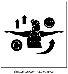 Workout Glyph Icon. Good Mood. Prevention Of Diseases. Keeps Muscle In Tonus. Sport Life. Senior Exercise Concept.Filled Flat Sign. Isolated Silhouette Vector Illustration