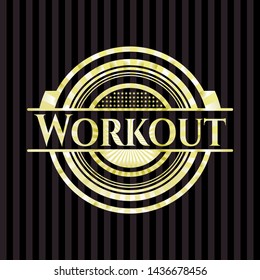 Workout gold emblem or badge. Vector Illustration. Detailed.