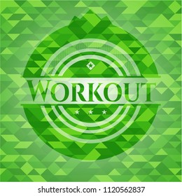 Workout green emblem. Mosaic background