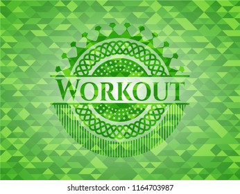 Workout green emblem with mosaic ecological style background