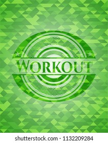 Workout green emblem with triangle mosaic background