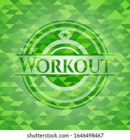 Workout green emblem with triangle mosaic background. Vector Illustration. Detailed.