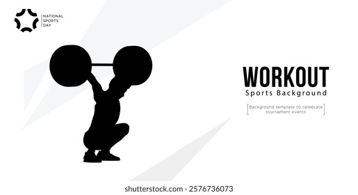 Workout, GYM concept background template. Bodybuilder tournament contest featuring silhouettes of bodybuilders lifting weights. bodybuilder athlete silhouette. National Sports Day. Workouts