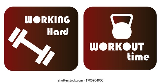 Workout gym fitness motivation power bodybuilding kettlebell stickers planner icons vector