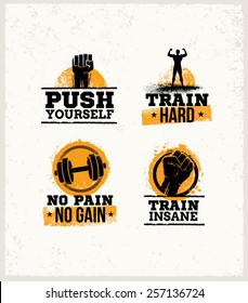 Workout Gym Sport And Fitness Motivation Vector Design Elements On Grunge Background