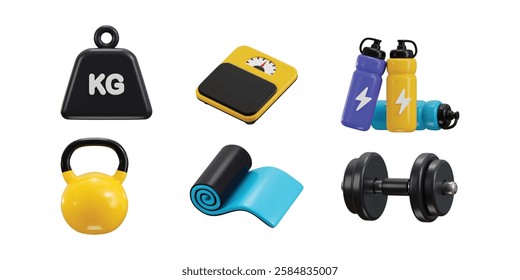 Workout gym tools icon 3d render concept of Sport gym workout fitness training equipment icon vector illustration