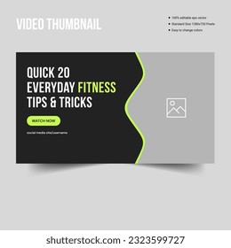 Workout and gym training, exercise youtube thumbnail, editable web banner template vector illustration design