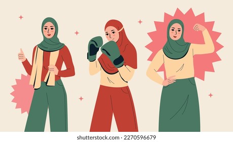 Workout hijab girls muslim vector illustration editable