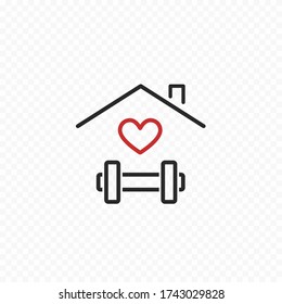 Workout At Home Icon Isolated On Transparent Background. Vector House With Sport Exercise Symbol. Care, Safe, Stay Fit Home, Quarantine Sign