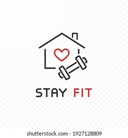 Workout at home icon isolated on transparent background. Vector house with sport exercise symbol. Stay fit safe, quarantine sign