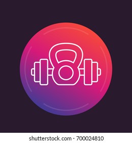 workout icon, barbell and kettlebell in linear style