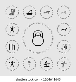 Workout icon. collection of 13 workout filled and outline icons such as treadmill, man doing exercises, gym equipment, barbell. editable workout icons for web and mobile.
