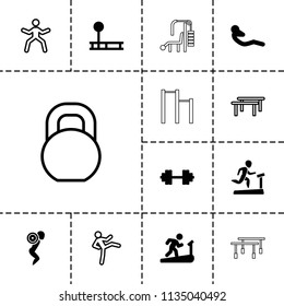 Workout icon. collection of 13 workout filled and outline icons such as barbell   isolated, fitness equipment, man on treadmill. editable workout icons for web and mobile.