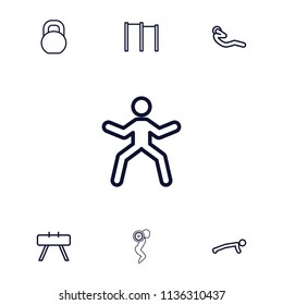 Workout icon. collection of 7 workout outline icons such as horizontal bar, fitness equipment, man doing exercises. editable workout icons for web and mobile.